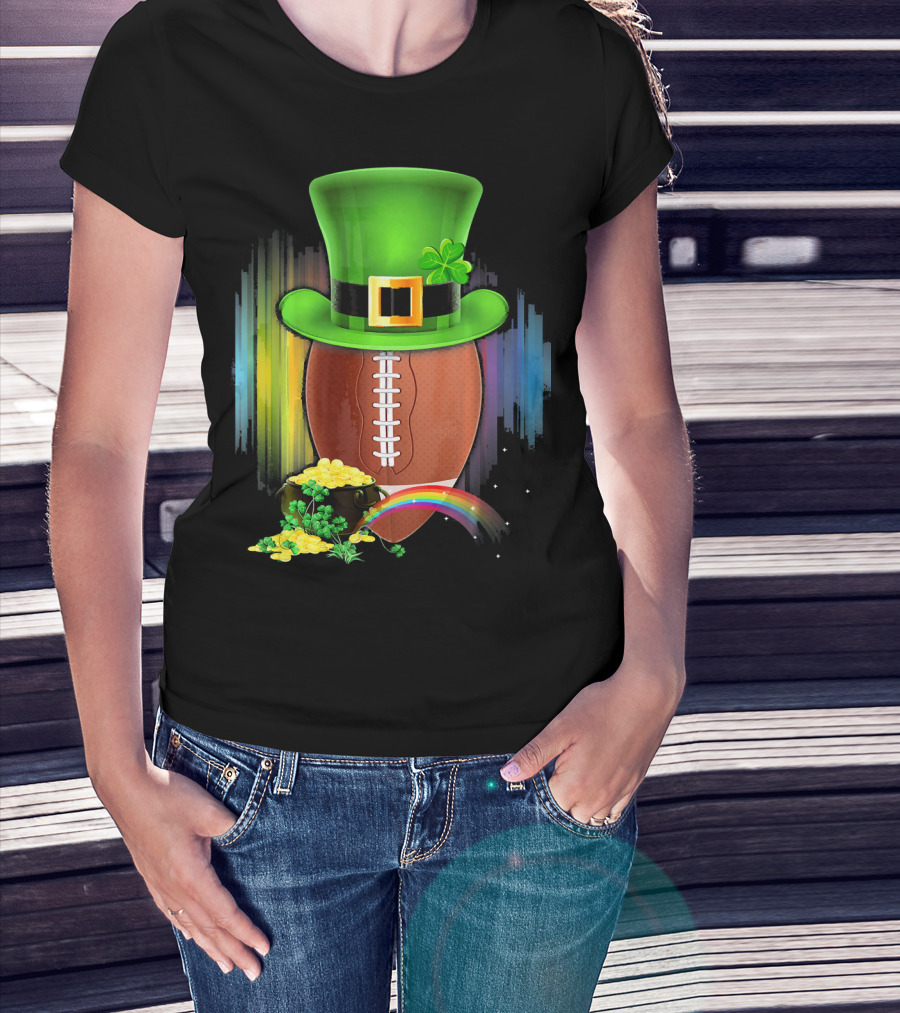Saint Patricks Day Rugby Leprechaun Coin Rainbow T-Shirt