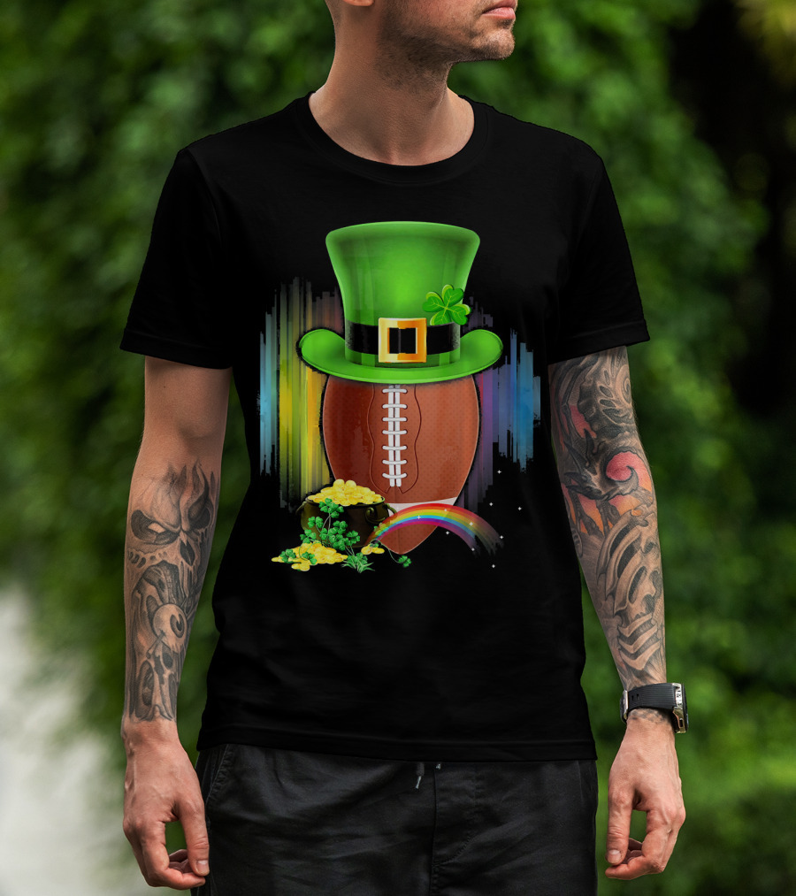 Saint Patricks Day Rugby Leprechaun Coin Rainbow T-Shirt
