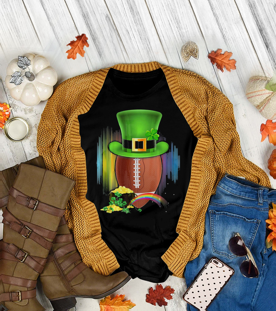 Saint Patricks Day Rugby Leprechaun Coin Rainbow T-Shirt