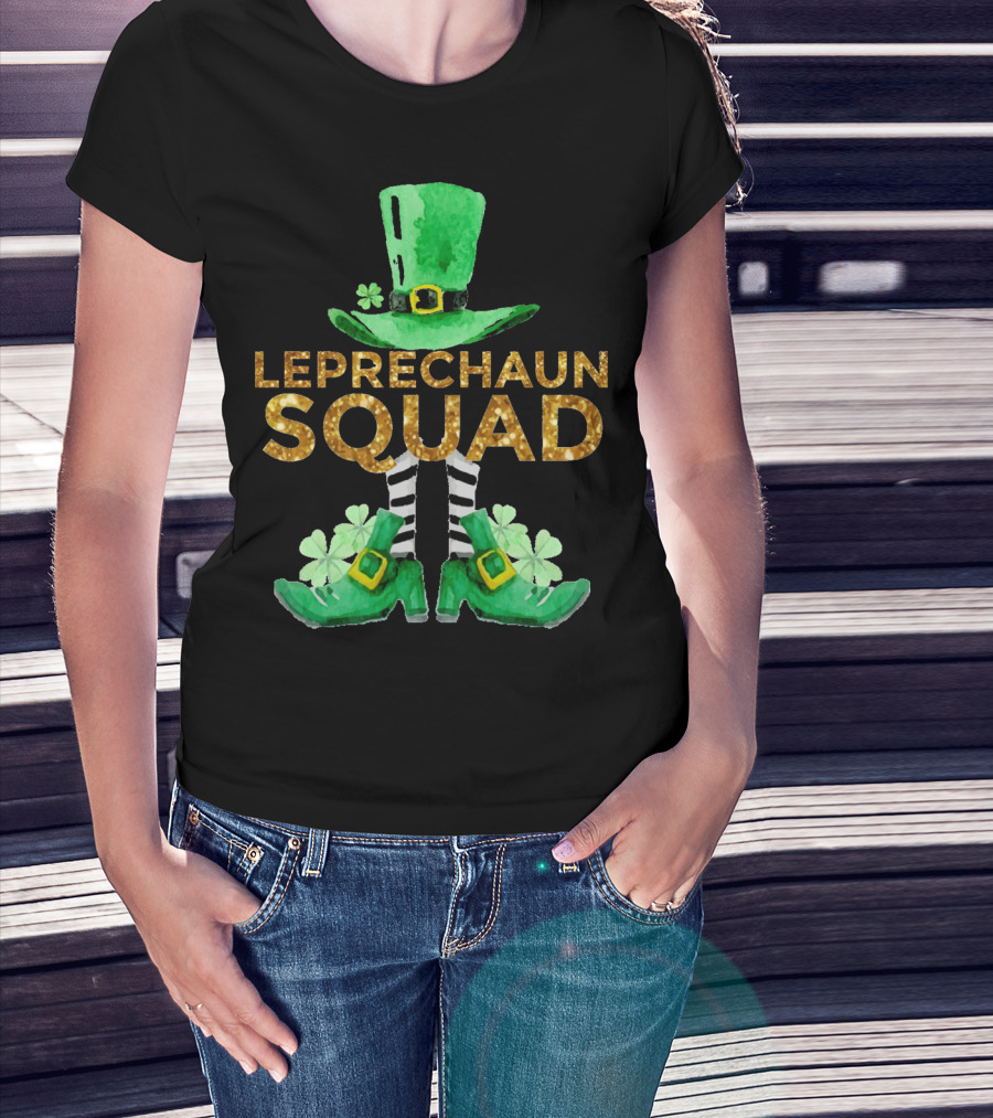 St Patricks Day Leprechaun Squad Gold Green Hat And Shoes T-Shirt