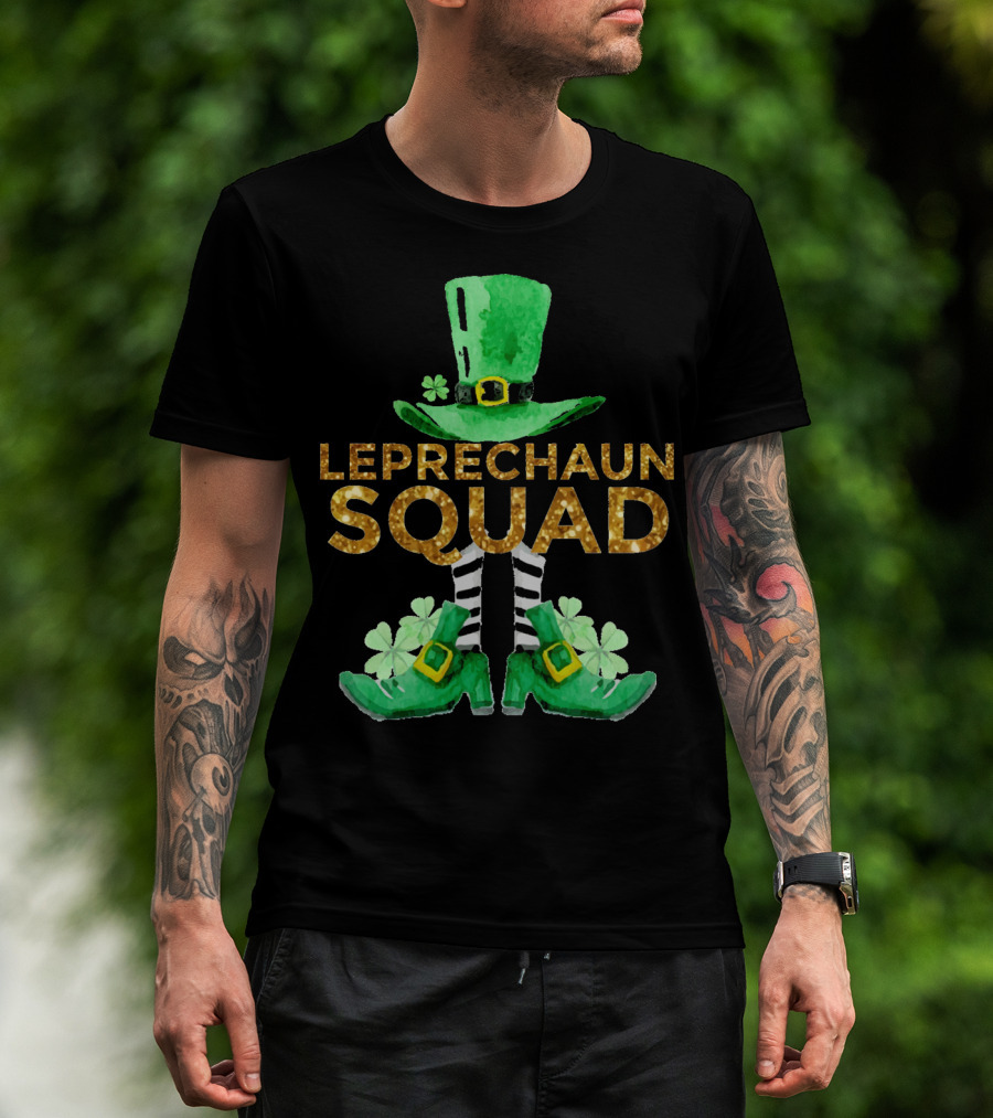 St Patricks Day Leprechaun Squad Gold Green Hat And Shoes T-Shirt