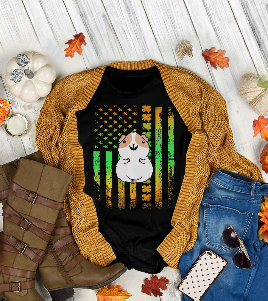 Guinea Pig American Flag Clover Theme Patriotic T-Shirt