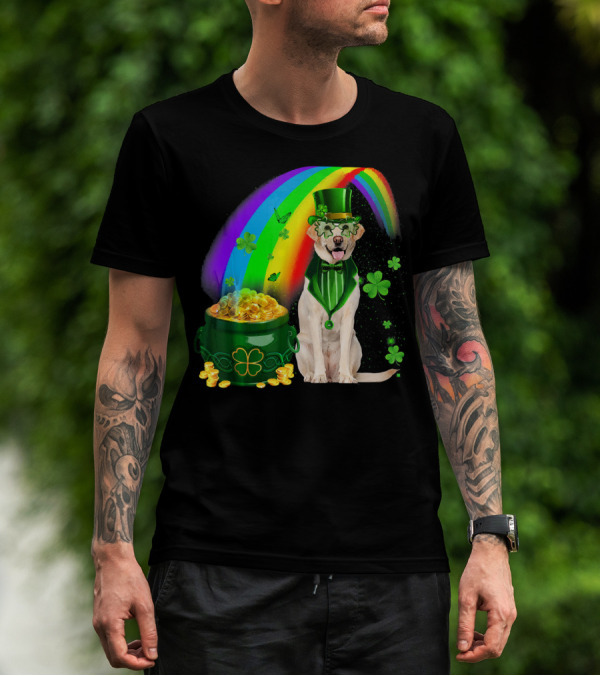 Labrador Dog Leprechaun With Rainbow Coins And Shamrock Saint Patrick's Day Irish Charm T-Shirt