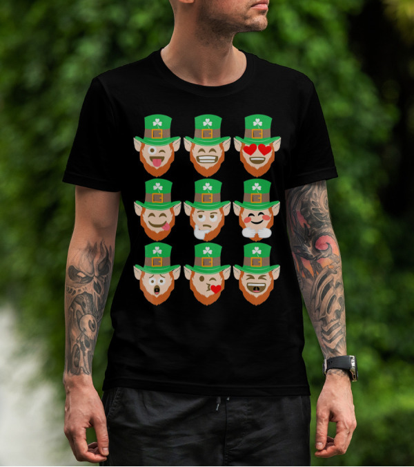 St. Patrick Day Emoji Funny Leprechaun Expressions T-Shirt