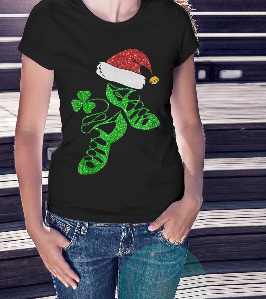 Santa Hat Irish Dance Shoes With Shamrock T-Shirt