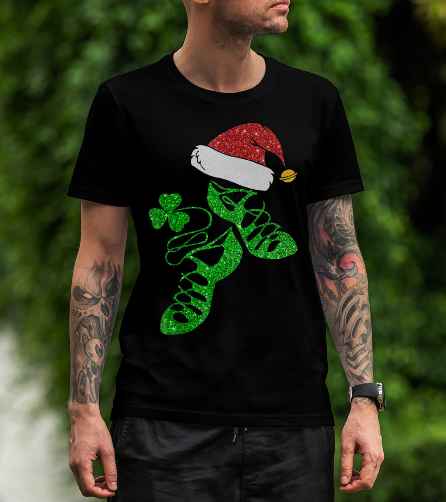 Santa Hat Irish Dance Shoes With Shamrock T-Shirt