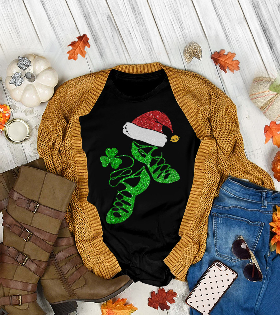 Santa Hat Irish Dance Shoes with Shamrock T-Shirt
