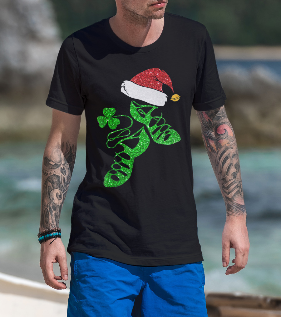 Santa Hat Irish Dance Shoes With Shamrock T-Shirt