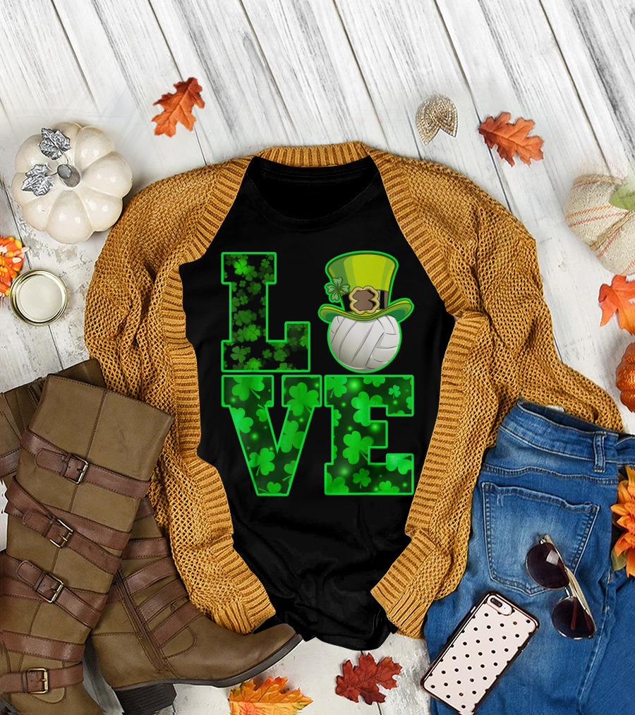 LOVE VOLLEYBALL Shamrock Leprechaun Hat T-Shirt
