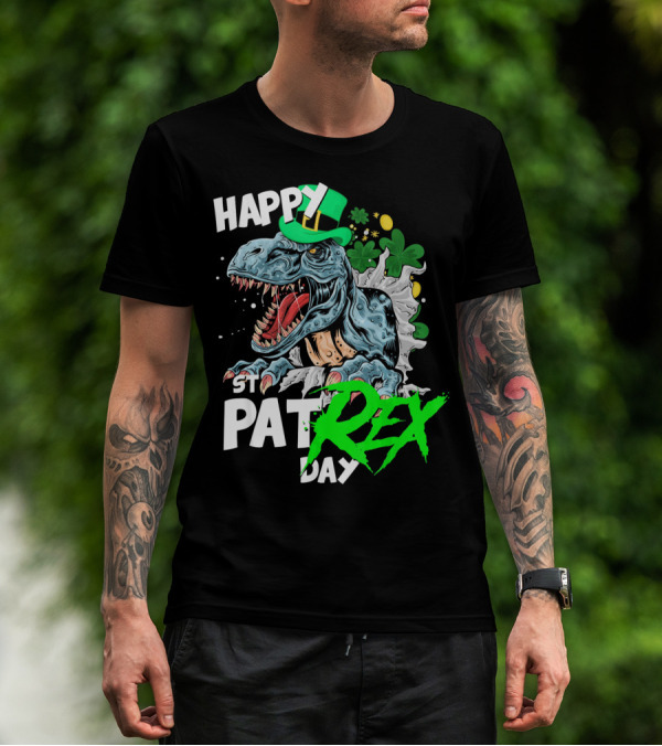 St Patricks Day Rex Happy Pat With Leprechaun Hat And Shamrocks T-Shirt