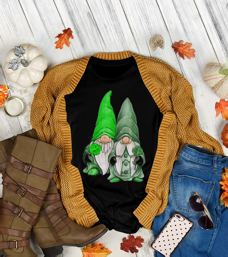 Green Gnomes Tomte Leprechaun Shamrock St. Patrick's Day Duo T-Shirt
