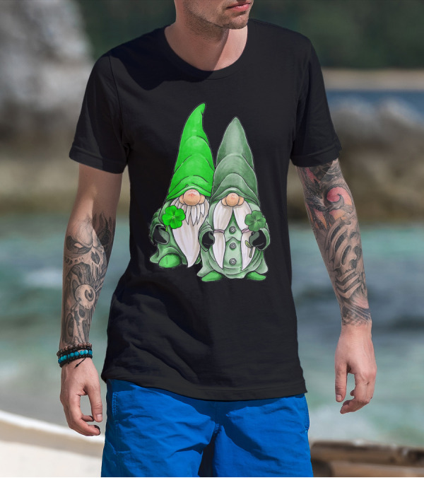 Green Gnomes Tomte Leprechaun Shamrock St. Patrick's Day Duo T-Shirt