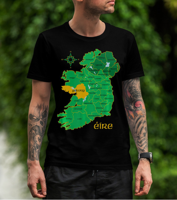 Galway Éire Irish County Map With Compass Rose T-Shirt