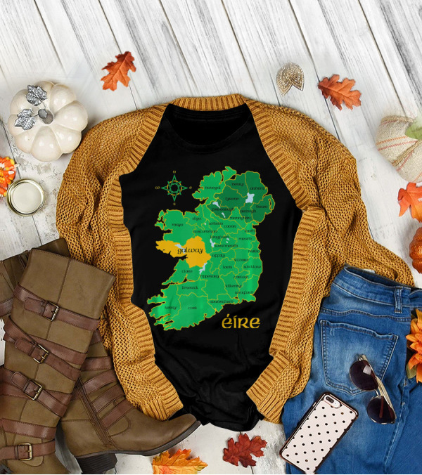 Galway Éire Irish County Map With Compass Rose T-Shirt
