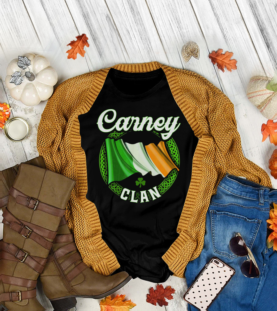 Carney Clan Irish Flag Ireland Celtic Knot Surname T-Shirt