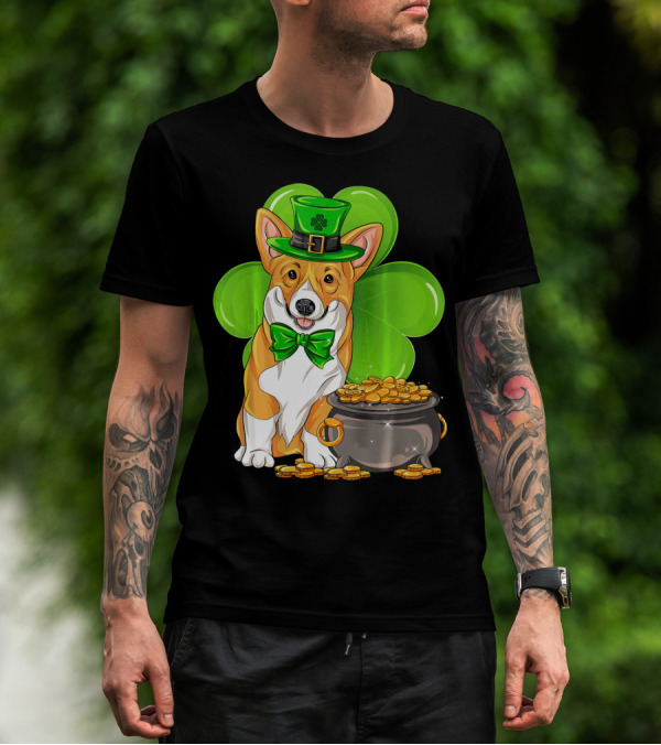 Pembroke Welsh Corgi St Patricks Day Leprechaun Hat Shamrock Pot Of Gold T-Shirt