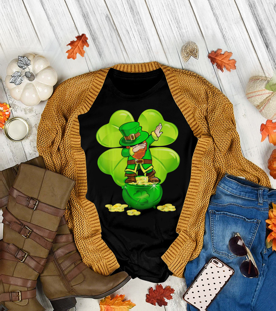 Dabbing Leprechaun Gold Coins Shamrock T-Shirt