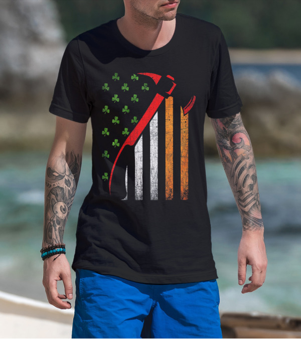 Firefighter Irish American Flag St Patrick's Day Axe Shamrock T-Shirt