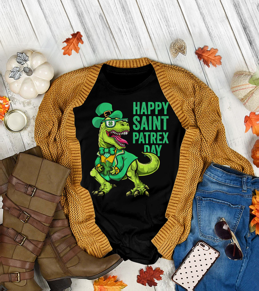 Happy Saint Patrex Day Irish Leprechaun Dinosaur T-Shirt