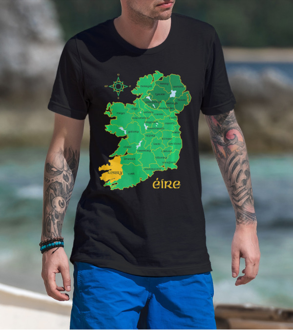 Kerry Ireland Éire Irish County Map Éire With Compass Rose T-Shirt
