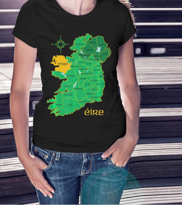 Map Of Mayo Éire Ireland Counties With Compass Rose T-Shirt
