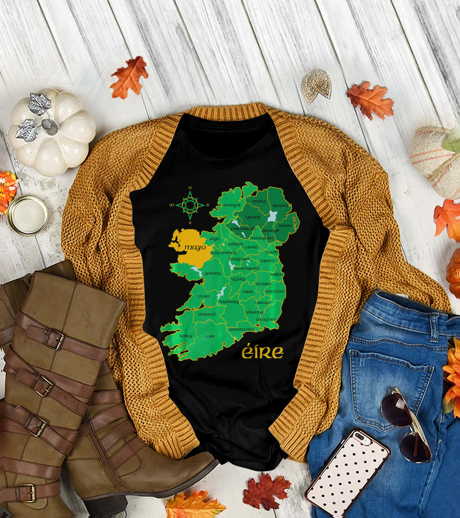 Map of Mayo Éire Ireland Counties with Compass Rose T-Shirt