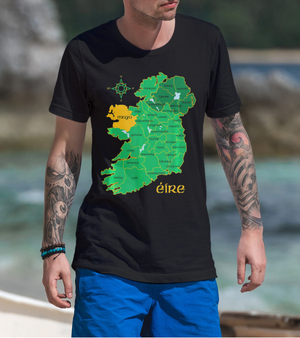 Map Of Mayo Éire Ireland Counties With Compass Rose T-Shirt