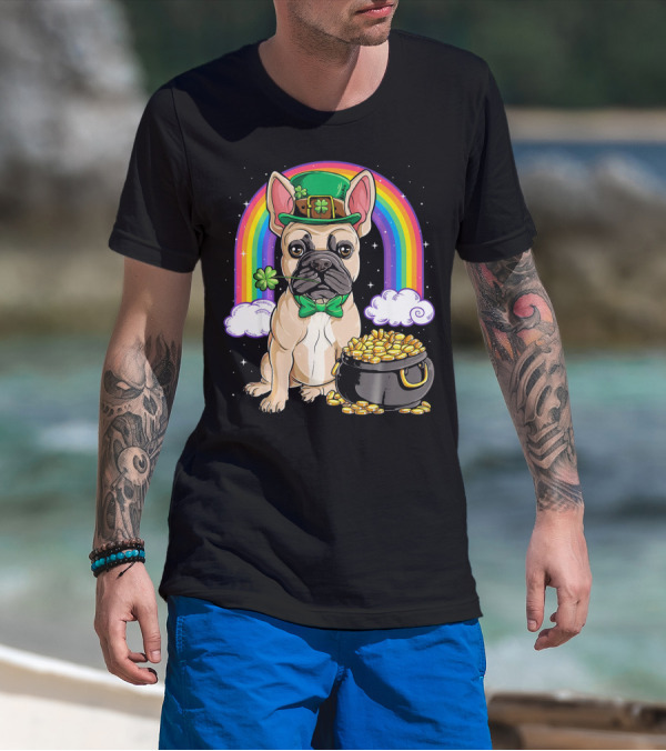 French Bulldog Leprechaun Rainbow Pot Of Gold T-Shirt
