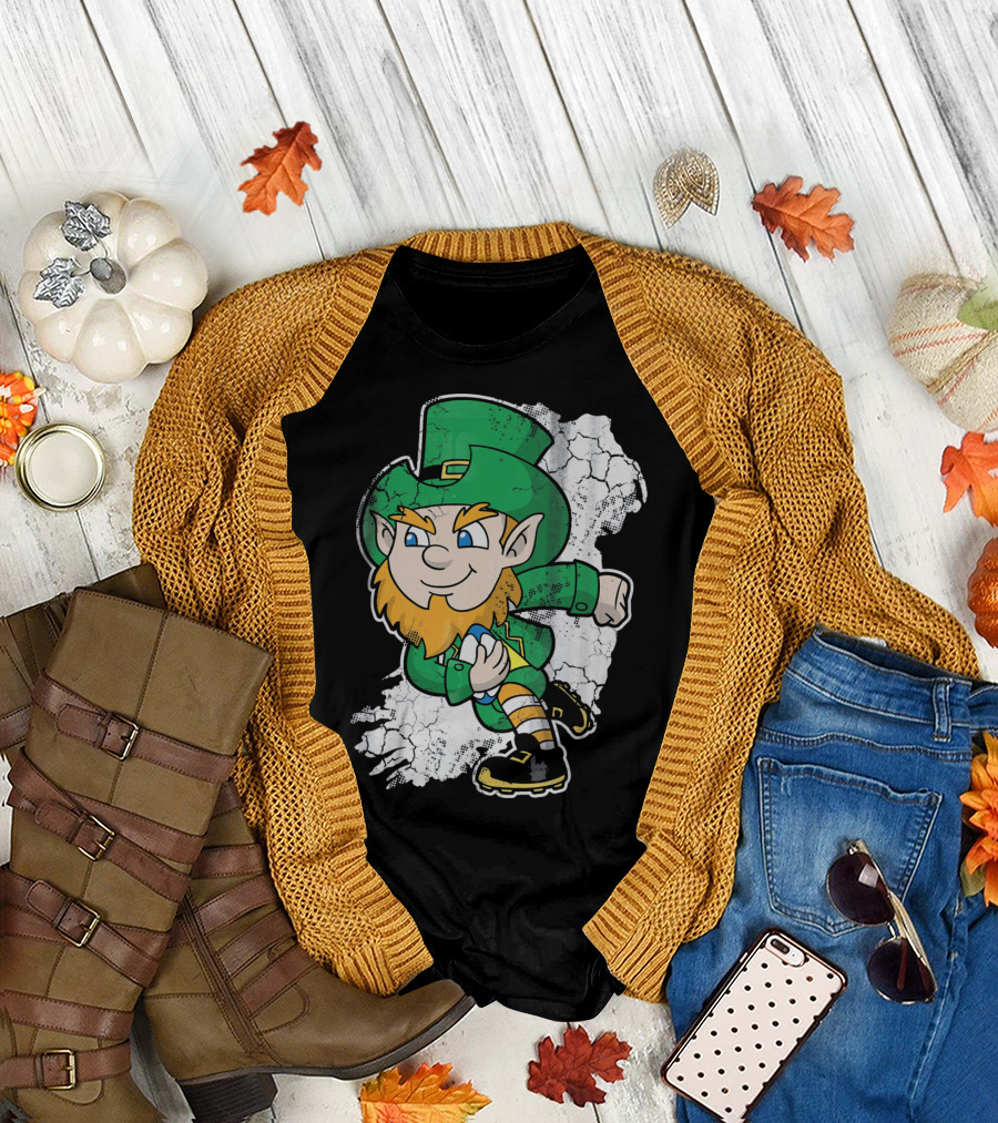Irish Rugby Leprechaun with Rugby Ball on Cracked Background T-Shirt