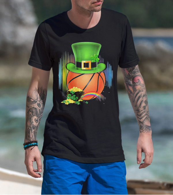 Basketball Leprechaun Hat Coin Rainbow Saint Patrick T-Shirt