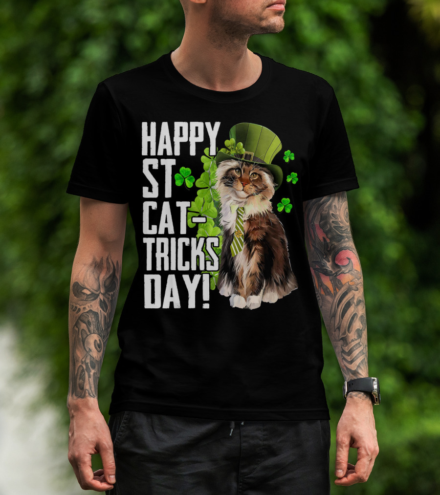 Happy St. Cat-Tricks Day Cat Shamrock Leprechaun Womens Hat T-Shirt