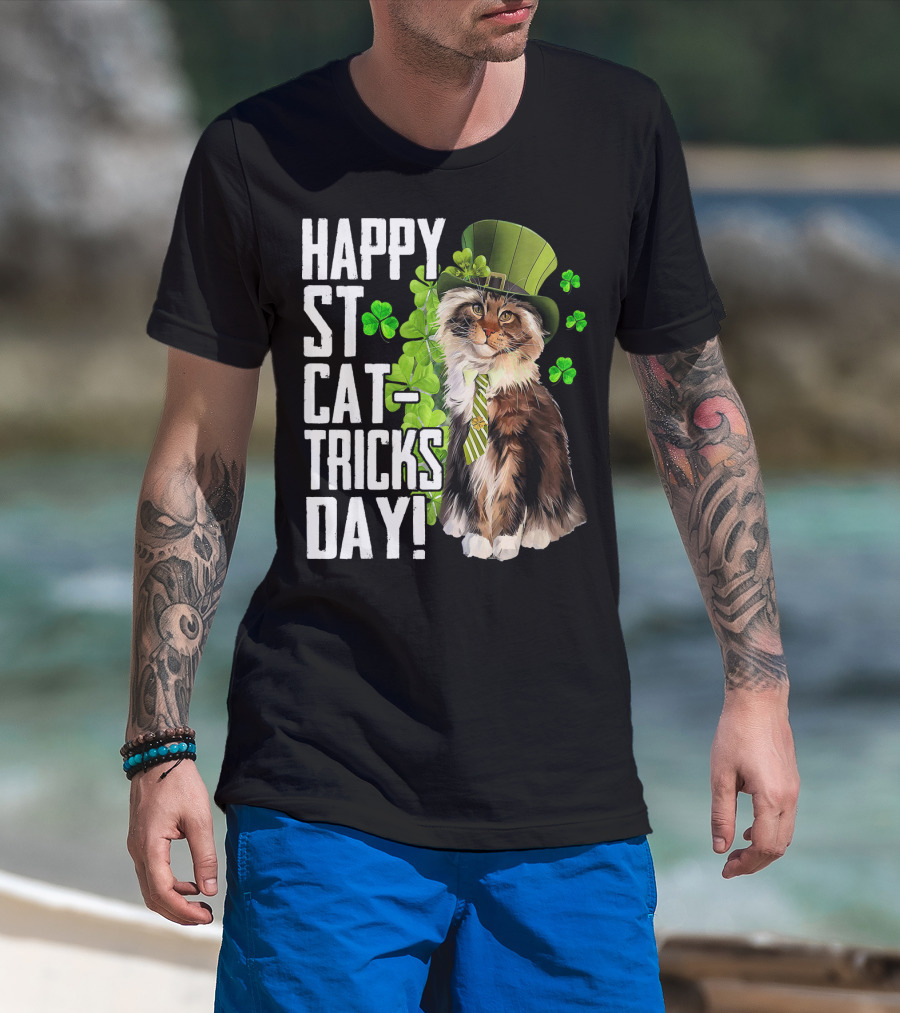 Happy St. Cat-Tricks Day Cat Shamrock Leprechaun Womens Hat T-Shirt