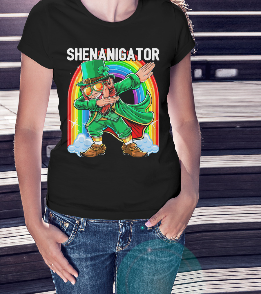SHENANIGATOR Dabbing Leprechaun Rainbow T-Shirt