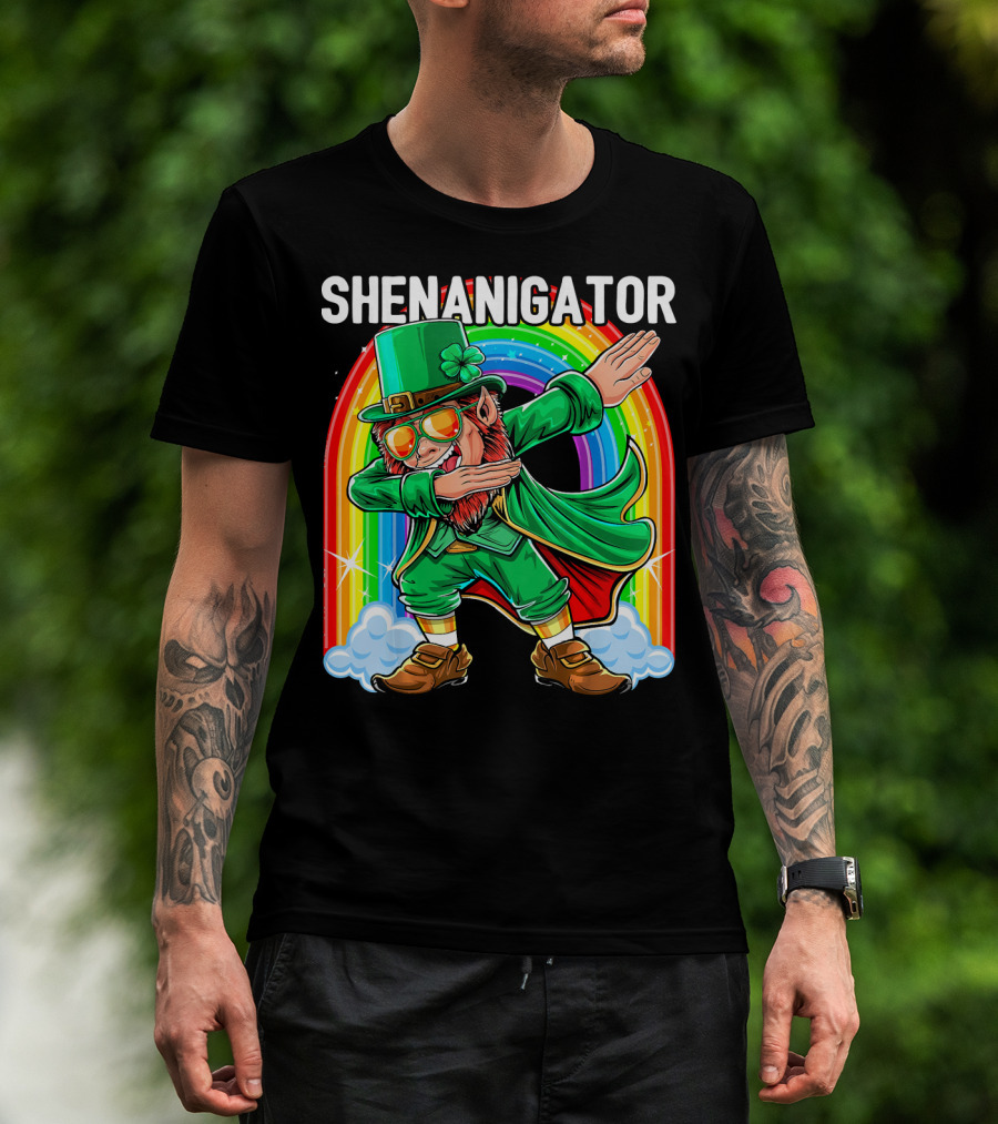 SHENANIGATOR Dabbing Leprechaun Rainbow T-Shirt