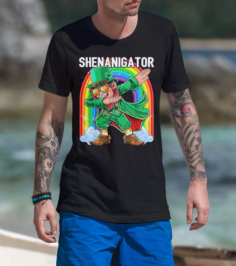 SHENANIGATOR Dabbing Leprechaun Rainbow T-Shirt