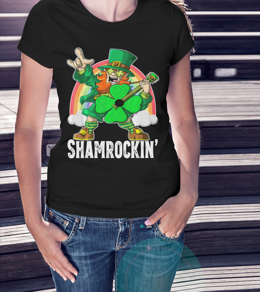 Shamrockin' Leprechaun Rainbow Guitar T-Shirt