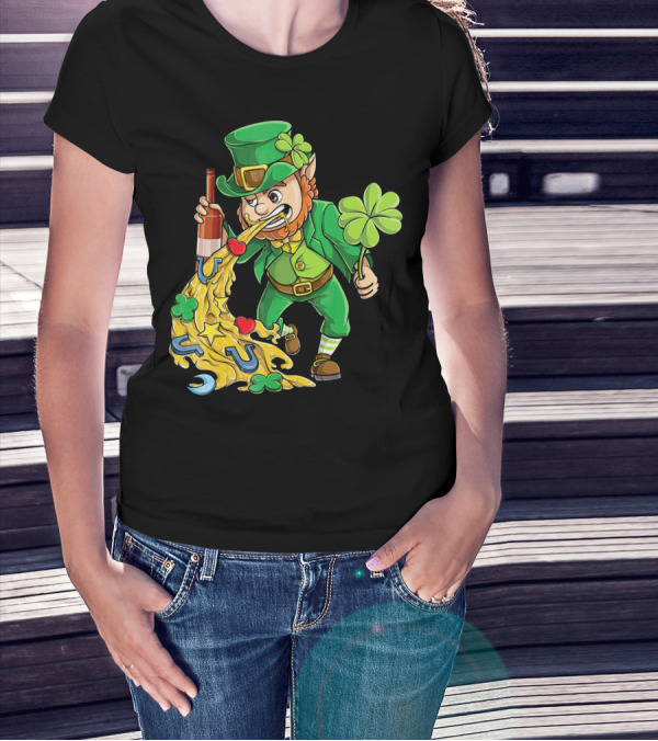 St Patricks Day Leprechaun Pouring Shamrocks Hearts Horseshoes And Stars T-Shirt