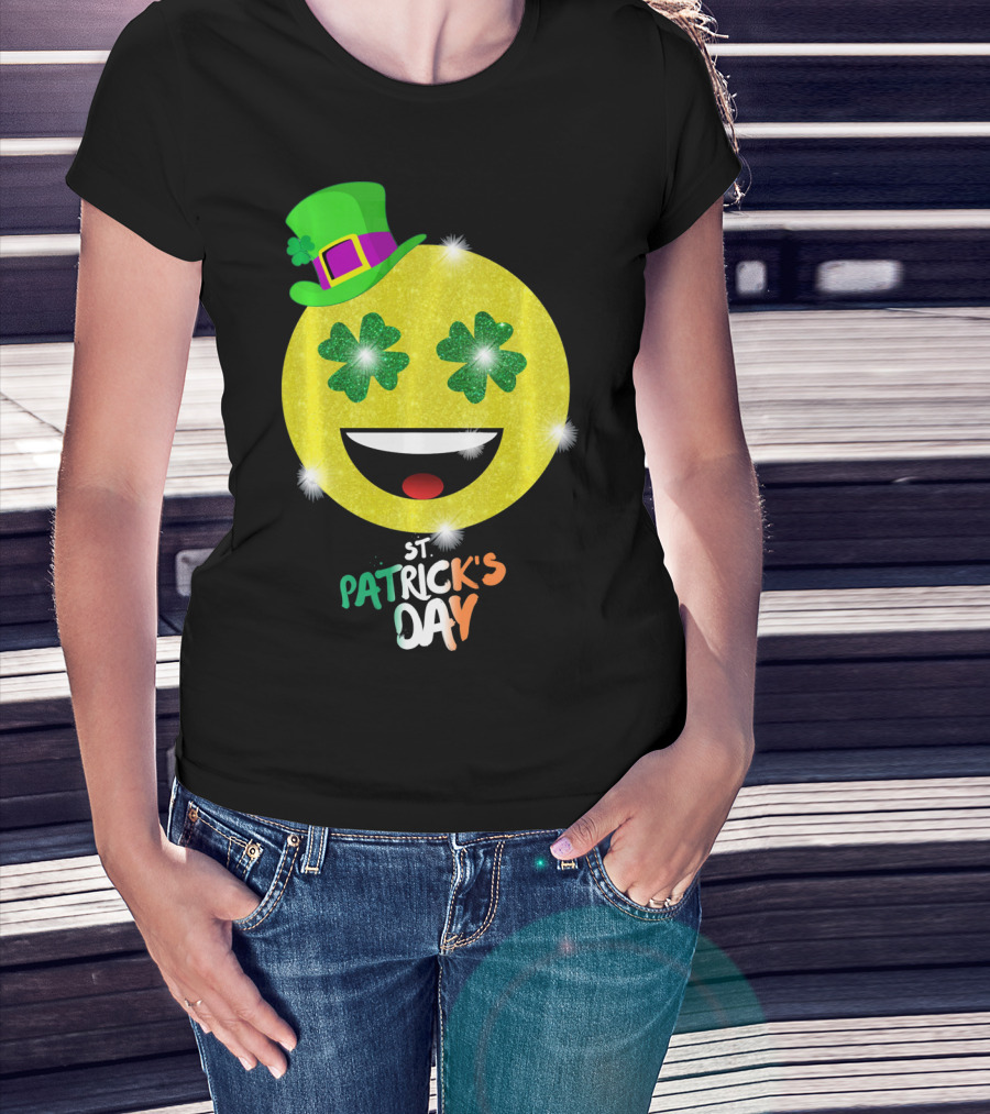 St. Patrick's Day Emoji With Green Hat And Shamrock Eyes T-Shirt