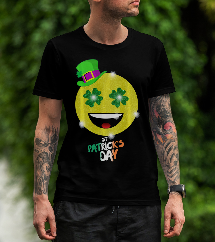 St. Patrick's Day Emoji With Green Hat And Shamrock Eyes T-Shirt