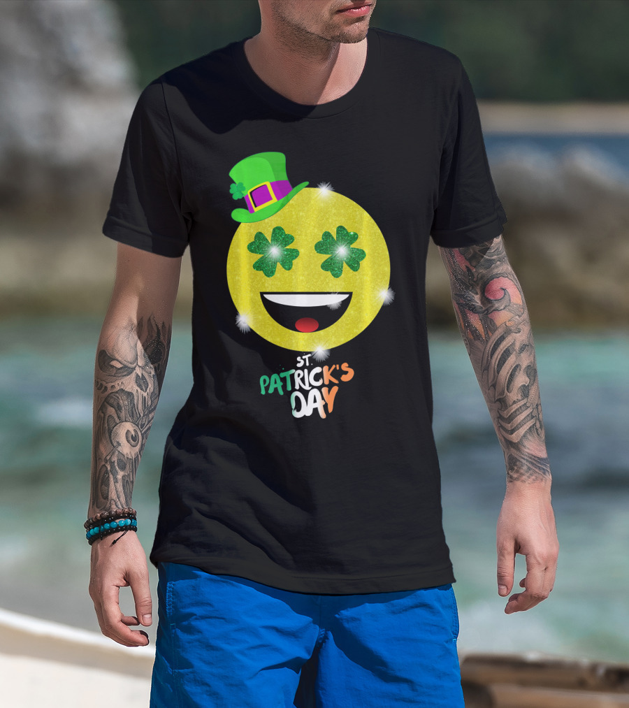 St. Patrick's Day Emoji With Green Hat And Shamrock Eyes T-Shirt