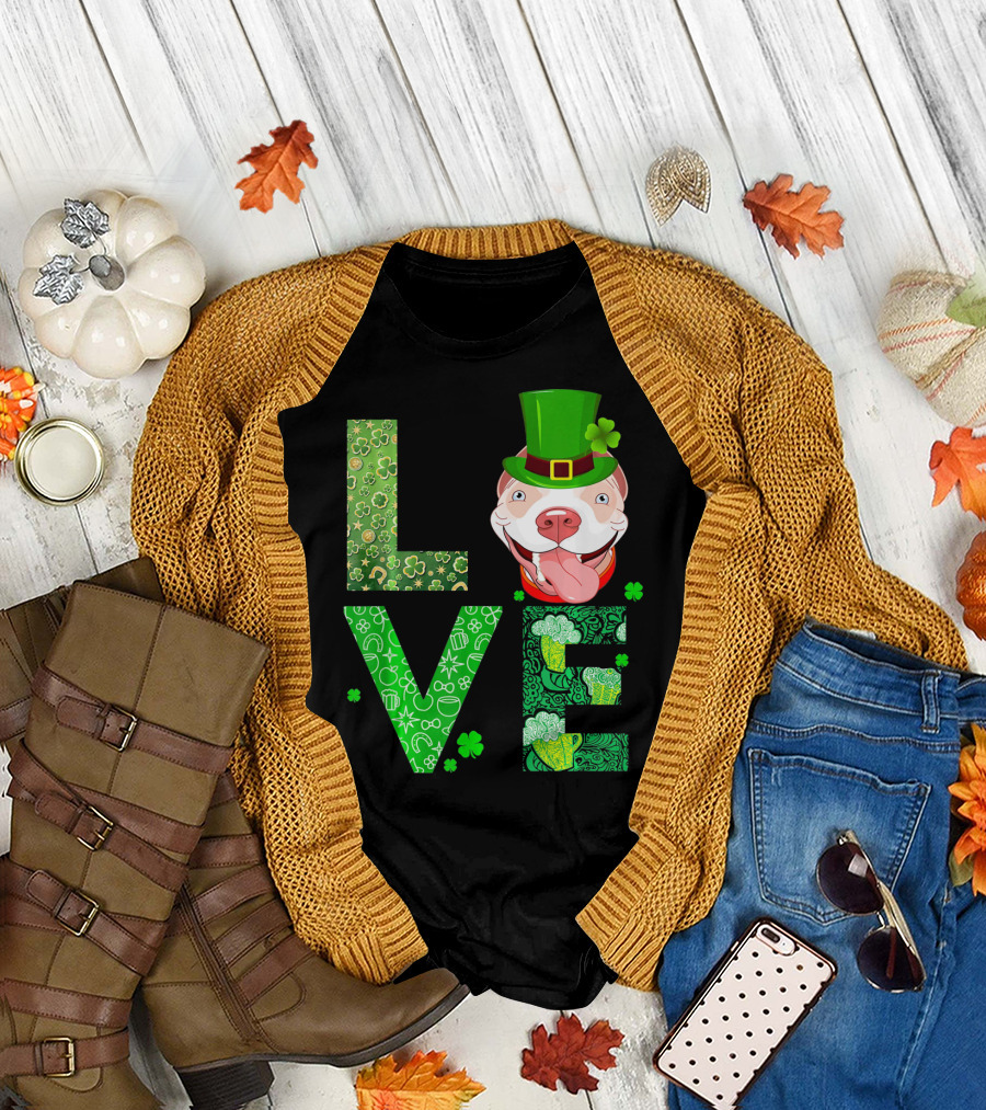 Love Pitbull St Patricks Day Green Shamrock Hat T-Shirt