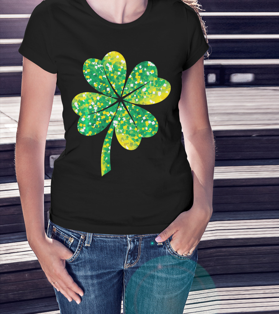 St Patricks Day Green Shamrock 4 Leaf Pattern College T-Shirt