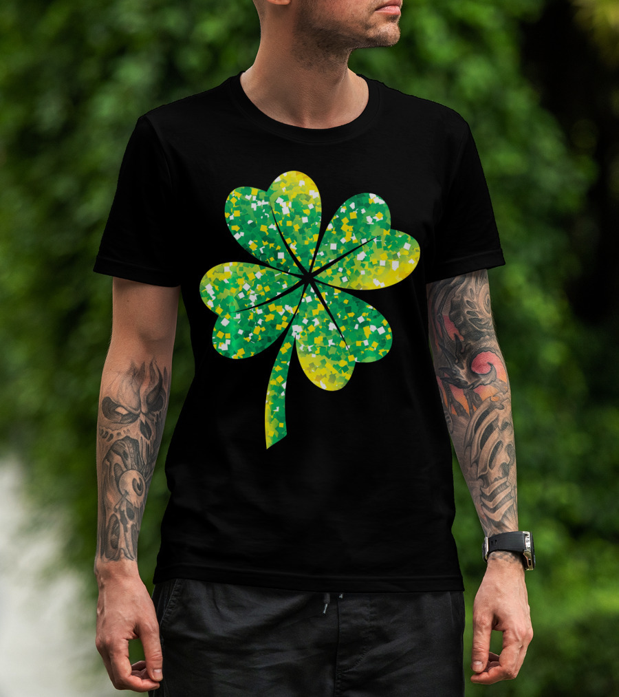 St Patricks Day Green Shamrock 4 Leaf Pattern College T-Shirt