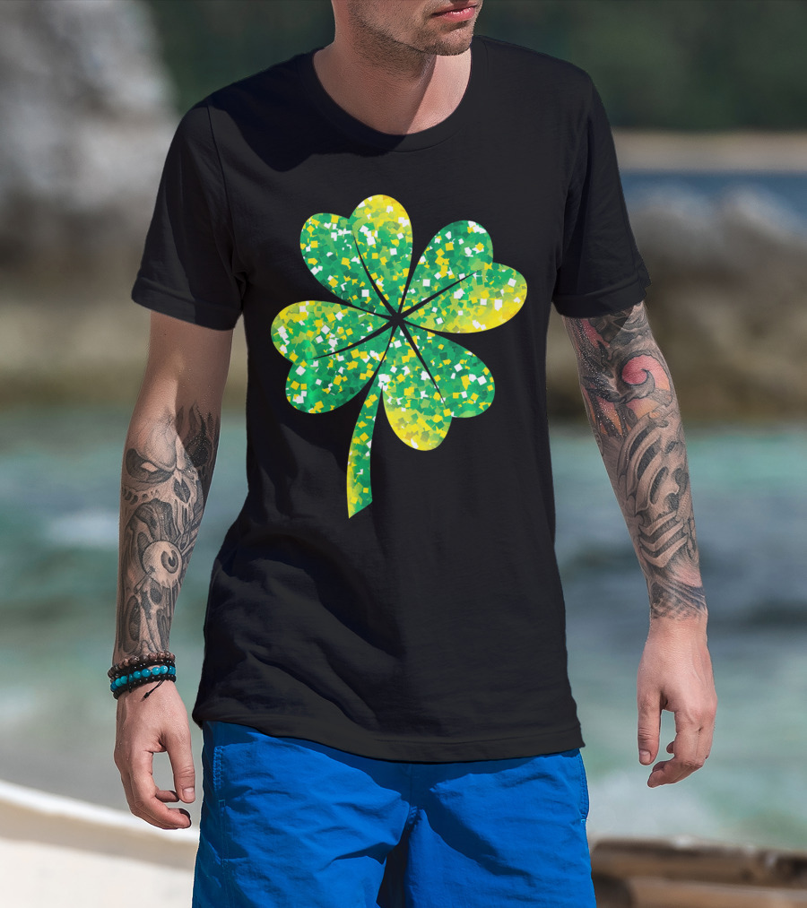 St Patricks Day Green Shamrock 4 Leaf Pattern College T-Shirt