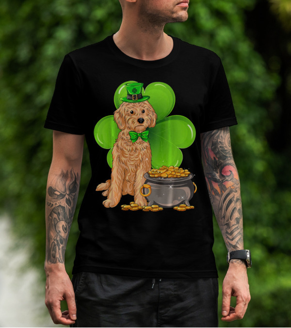 Cockapoo St Patricks Day Leprechaun Dog With Shamrock And Pot Of Gold T-Shirt