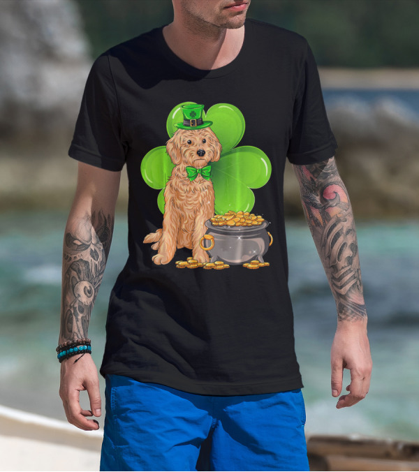 Cockapoo St Patricks Day Leprechaun Dog With Shamrock And Pot Of Gold T-Shirt