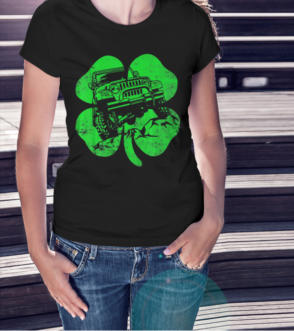 Jeep St Patricks Distressed Off Road Clover T-Shirt
