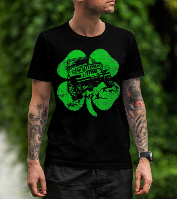 Jeep St Patricks Distressed Off Road Clover T-Shirt