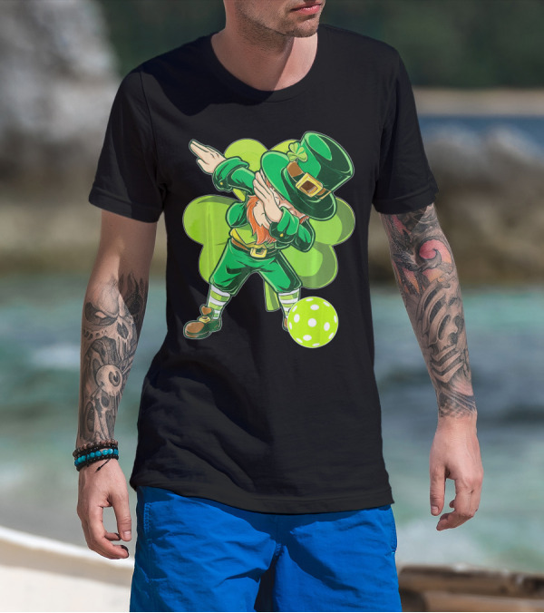 Funny Dabbing Leprechaun Pickleball Sport T-Shirt