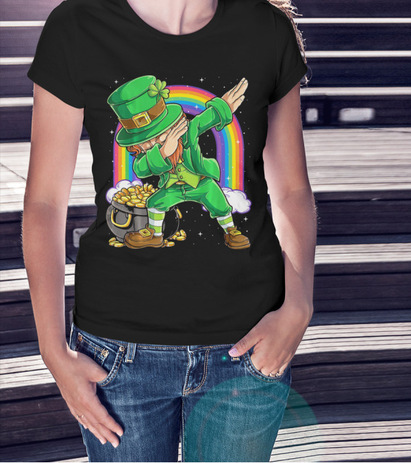 Dabbing Leprechaun Rainbow Pot Of Gold St Patricks T-Shirt